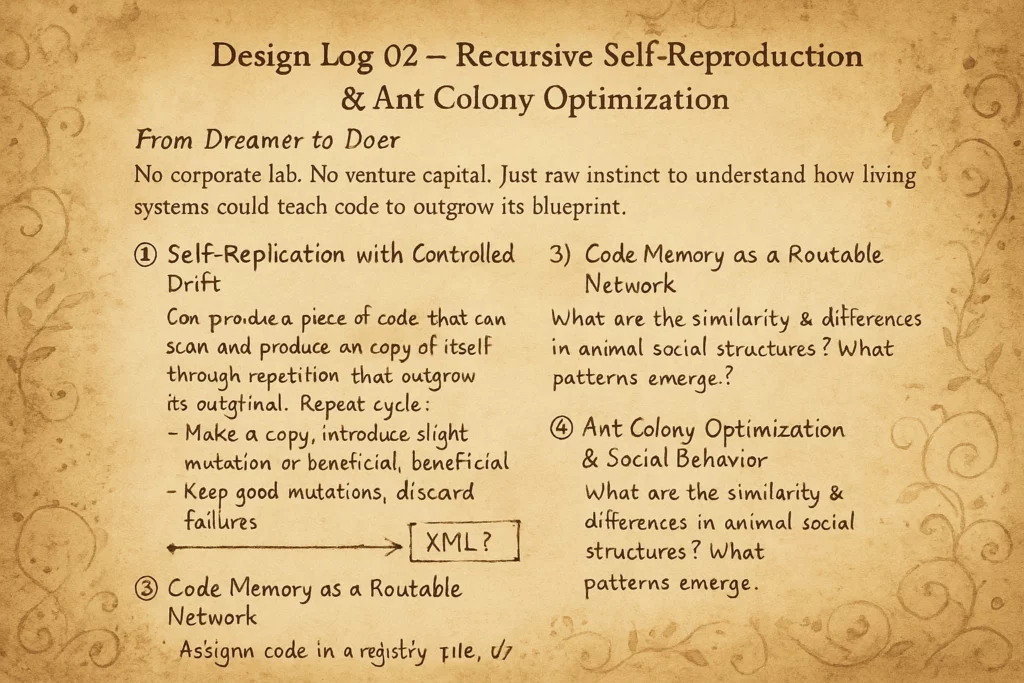 Recursive Self-Reproduction & Ant Colony Optimization